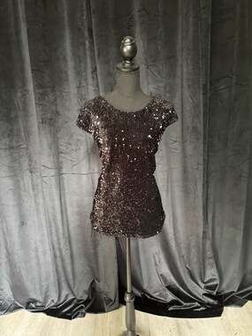 Mossimo Black Sequined Short Sleeve Top Size XL